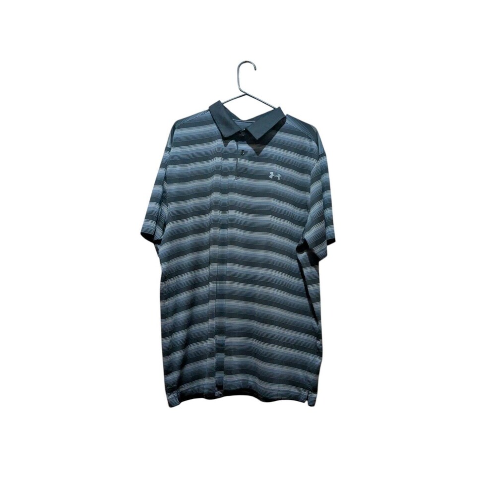 Under Armour Groove Striped  Polo Shirt Men's Black Loose Fit Heatgear Polo 2XL